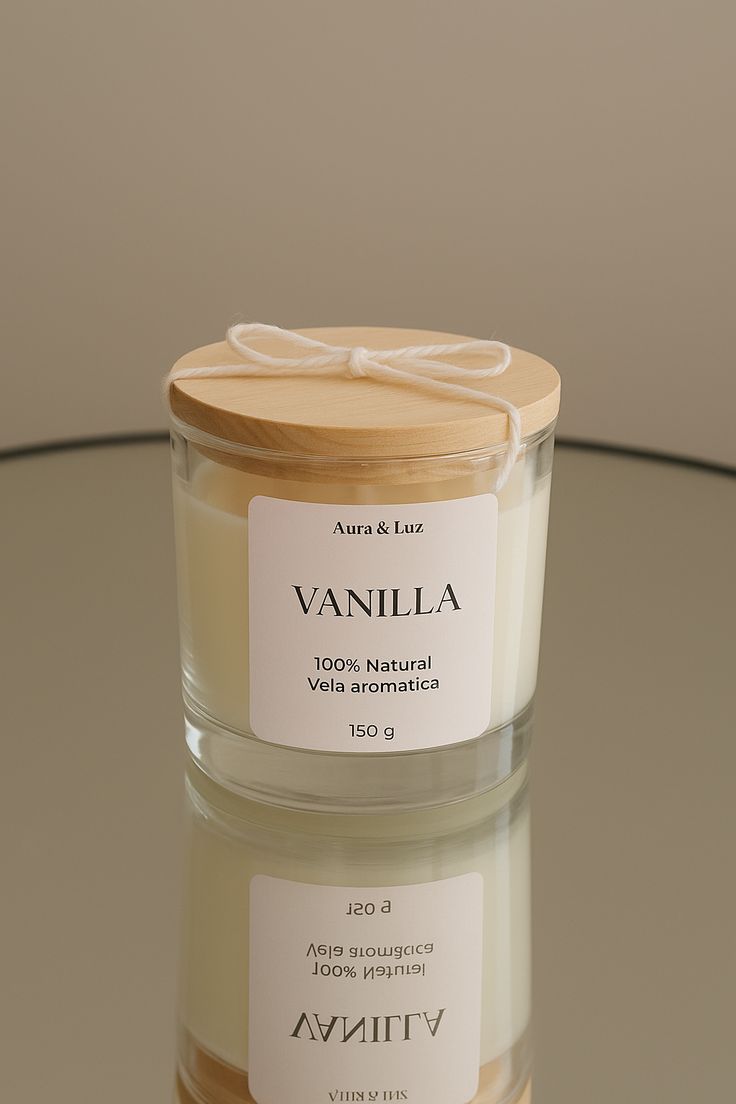 Minimalist Vanilla Scented Candle with Wooden Lid (150g)